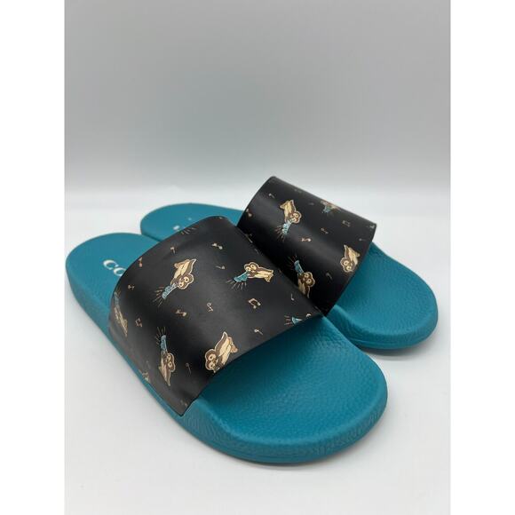 Coach Women's Udele Sport Slide Bird Printed Black Blue C6965 Size 10B - Picture 5 of 12
